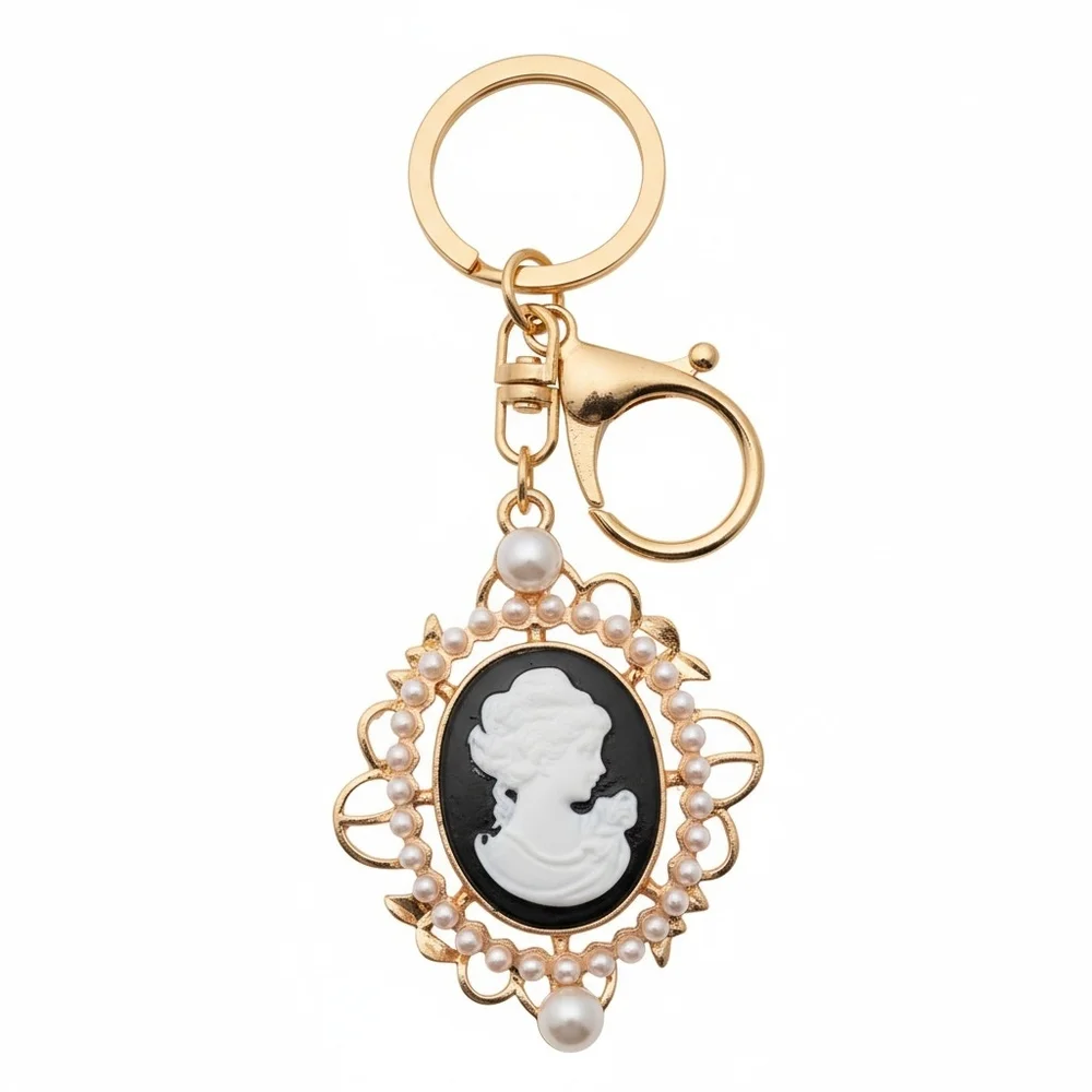 Gold Cameo Pearl Keychain - Available‎ In Six Colors